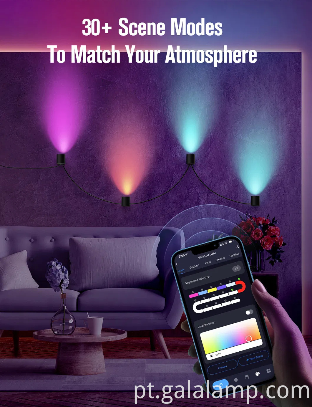 Modern Smart Control RGB Tuya Music Sync Corredor Round Head Single Cabeça 5W Bedroom Scândega à prova d'água Lâmpada de parede liderada por aro interior